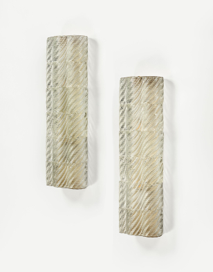 Pair of Murano Cordonato Glass Wall Lights