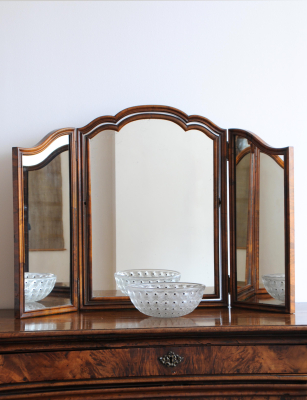 1920s Triptych Walnut Dressing Table Mirror
