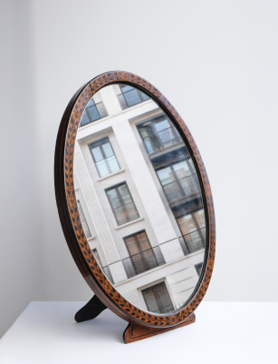 Arts & Crafts Oak Oval Mirror