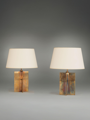 Pair of Bronze 'Croisillon' Table Lamps by Jean- Michel Frank