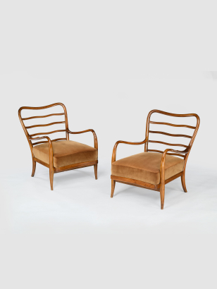 Pair of 1950's Walnut Italian Elbow Chairs