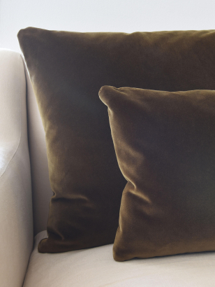 Small Plain Cushion in Mid-Brown Velvet