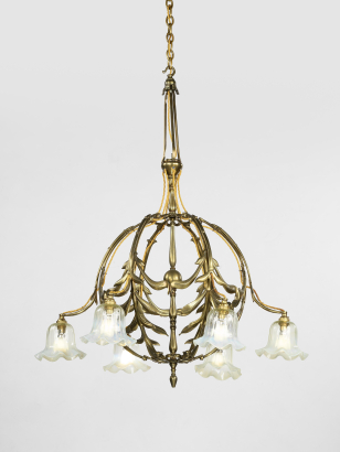 Very Rare Brass Chandelier by W.A.S. Benson