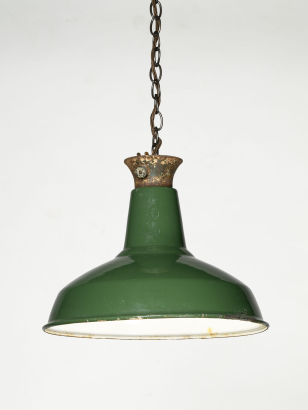 Pair of Green Enamel Pendant Lights