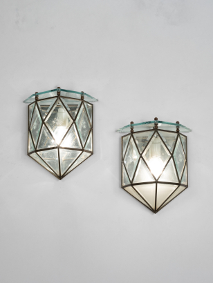 Pair of Multi-Facetted Glass Wall Lights