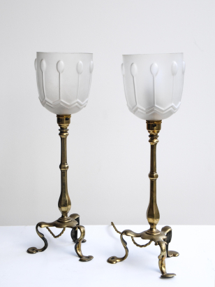 Pair of Arts & Crafts Brass Table Lamps