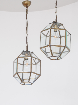 Pair of Multi-Facetted Hanging Lanterns