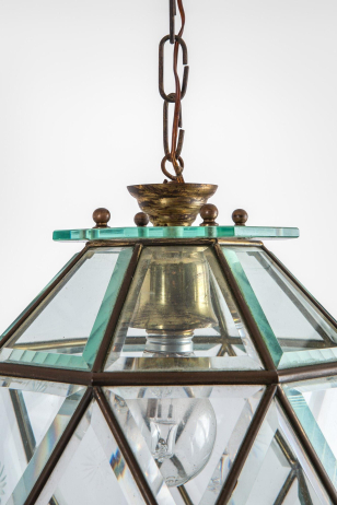Pair of Multi-facetted Glass Pendant Lanterns