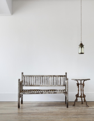 Moss-Covered Heals Teak Bench
