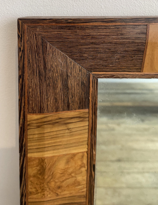 Zebra and Olivewood Veneered Mirror