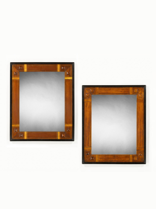 Pair of Italian Walnut Veneered Parquetry Mirrors