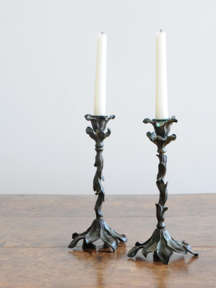 Pair of Bronze Art Nouveau Candlesticks