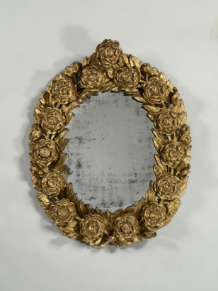 18th Century Gilded 'Rose Wreath' Oval Mirror
