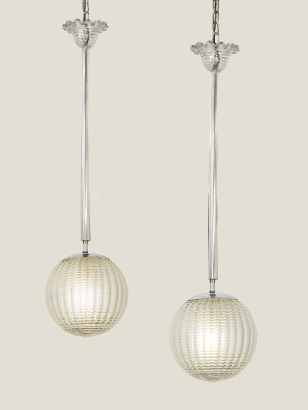 Pair of 'Cordonato' Globe Pendant Lights