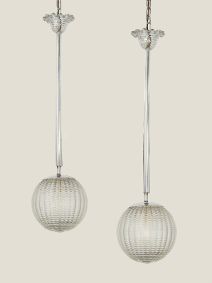 Pair of 'Cordonato' Globe Pendant Lights