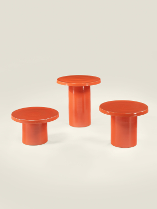 Set of three Red Enamelled Ceramic Tables by Rafaello Biagetti Set of three Red Enamelled Ceramic Tables by Rafaello Biagetti