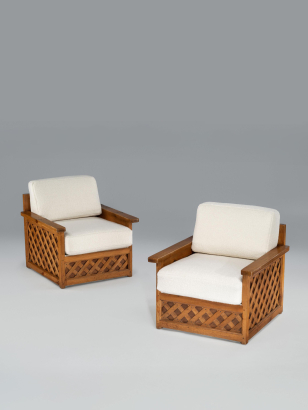 Pair of Pine Trellis Armchairs