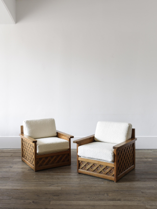 Pair of 'Iberian' Pine Trellis Armchairs