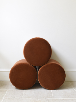 Small Round Ottoman in Burnt Sienna