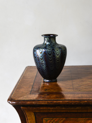 Art Nouveau Iridescent Blue Glass Vase