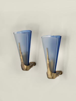 Pair of Blue Glass Wall Sconces Pair of Blue Glass Wall Sconces
