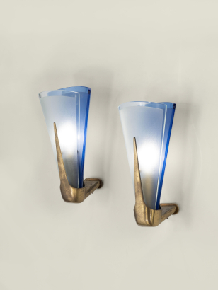 Pair of Blue Glass Wall Sconces Pair of Blue Glass Wall Sconces