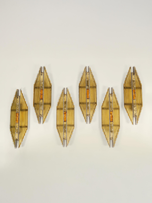 Set of Six 'Brutalist' Amber Glass Wall Lights