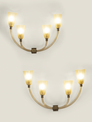 Pair of Large 'Paglierino' Glass Antler Wall Sconces by Seguso Pair of Large 'Paglierino' Glass Antler Wall Sconces by Seguso