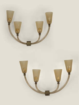 Pair of Large 'Paglierino' Glass Antler Wall Sconces by Seguso Pair of Large 'Paglierino' Glass Antler Wall Sconces by Seguso