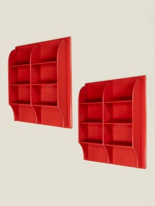 Pair of Red Lacquered Book Shelves by Luggia Caccia Dominioni Pair of Red Lacquered Book Shelves by Luggia Caccia Dominioni