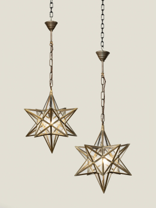 Pair of French 'Moravian' Starburst Lanterns