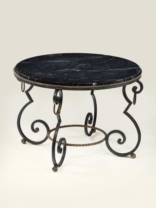 French Wrought Iron & Marble Coffee Table