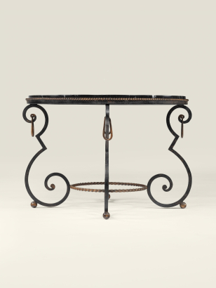 French Wrought Iron & Marble Coffee Table