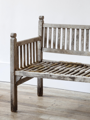 Moss-Covered Heals Teak Bench