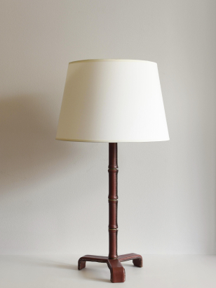 Red Leather 'Faux Bamboo' Table Lamp