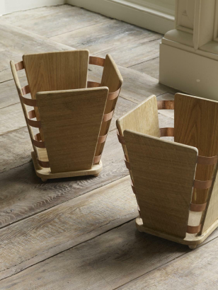 Wood & Copper Bound Wastepaper Bin