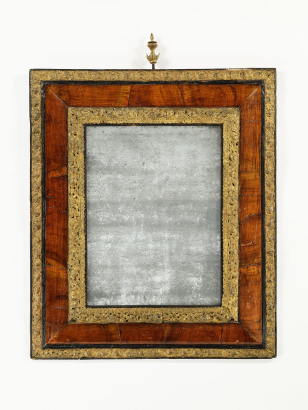 Walnut Veneered Cushion Frame Mirror with Gilt Repousse Mounts