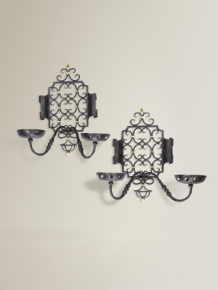 Pair of Wrought Iron Candelabra Wall Sconces