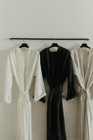 Hooded Linen Bathrobe/Dressing Gown