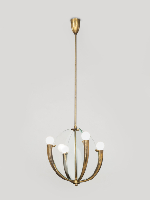 Art Deco Brass & Glass Pendant Suspension Light