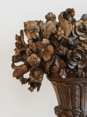 Pair of French Carved Walnut Flower Baskets