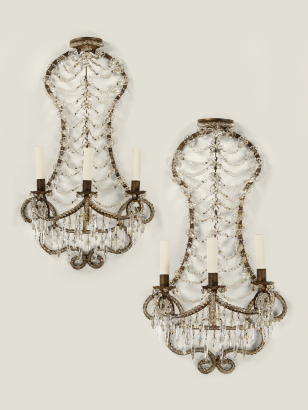 Pair of Large Art Deco Beaded Wall Sconces