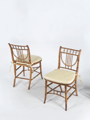 Pair of Faux Bamboo & Caned Chairs
