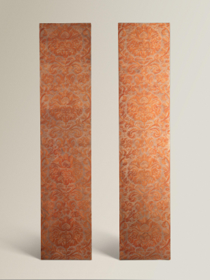 Pair of Tall 1930s Block-printed 'De Medici' Fortuny Panels Pair of Tall 1930s Block-printed 'De Medici' Fortuny Panels