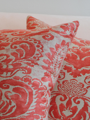 Pair of Red Fortuny Scatter Cushions