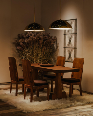 Large Pair of Pierced Brass Pendant Lights by Paavo Tynell