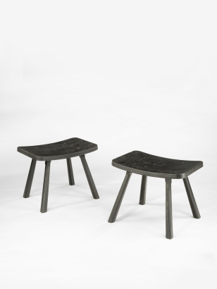 Limited Edition Large Ebonised Oak Curved Stool