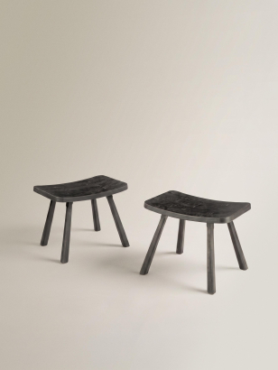 Limited Edition Large Ebonised Oak Curved Stool