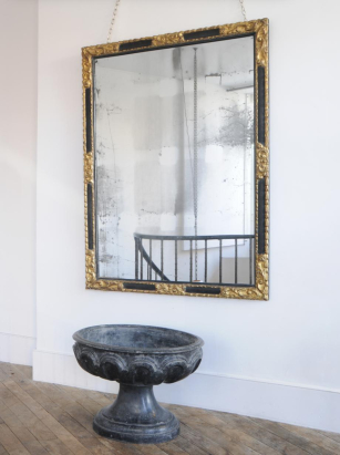 17th Century Spanish Black & Gold Mirror Frame