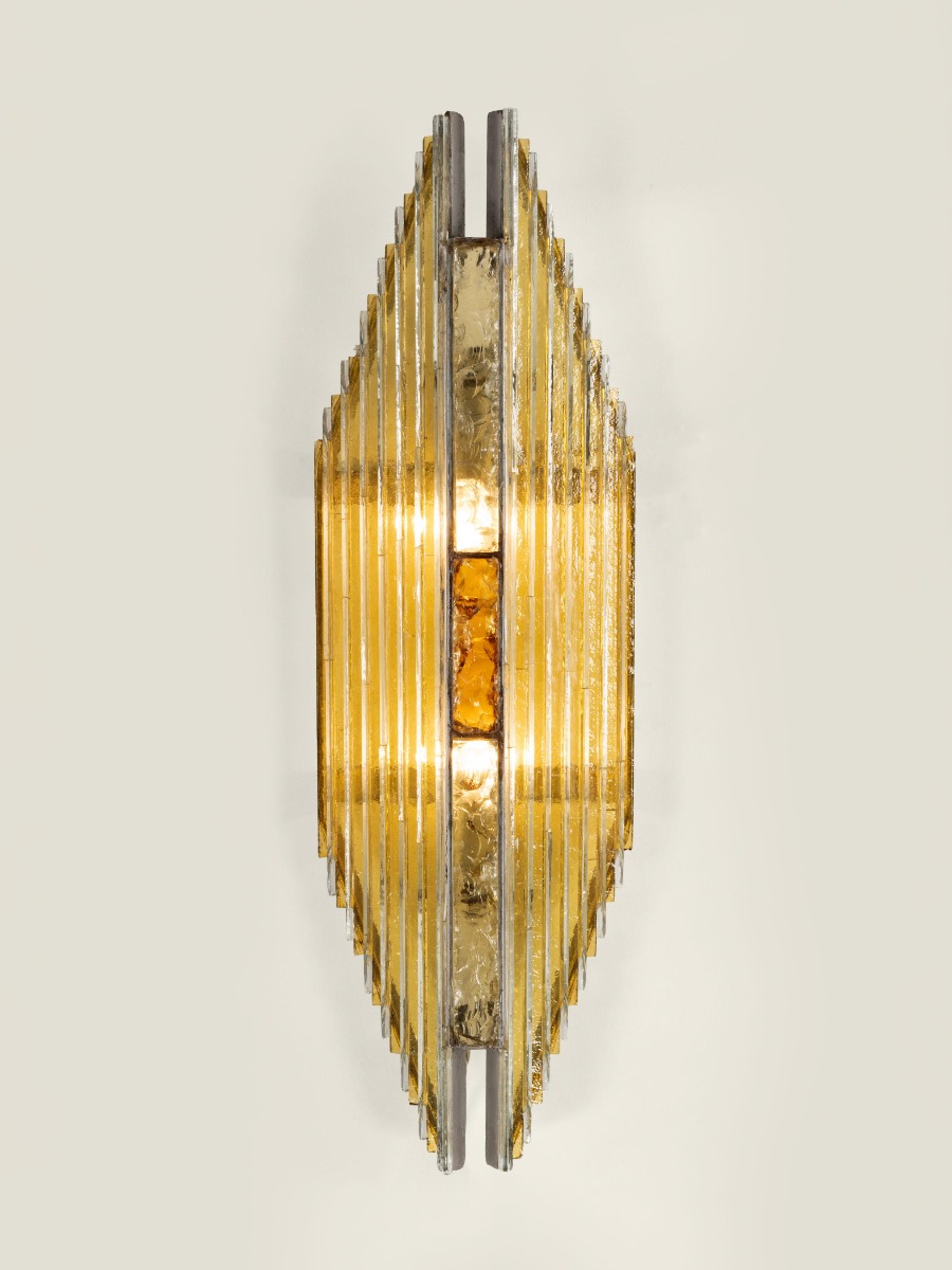 Set of Six Brutalist Amber Glass Wall Lights